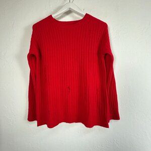 Aqua Womens Red Ribbed Knit Cashmere Sweater Small Crew Neck Pullover Cozy Soft